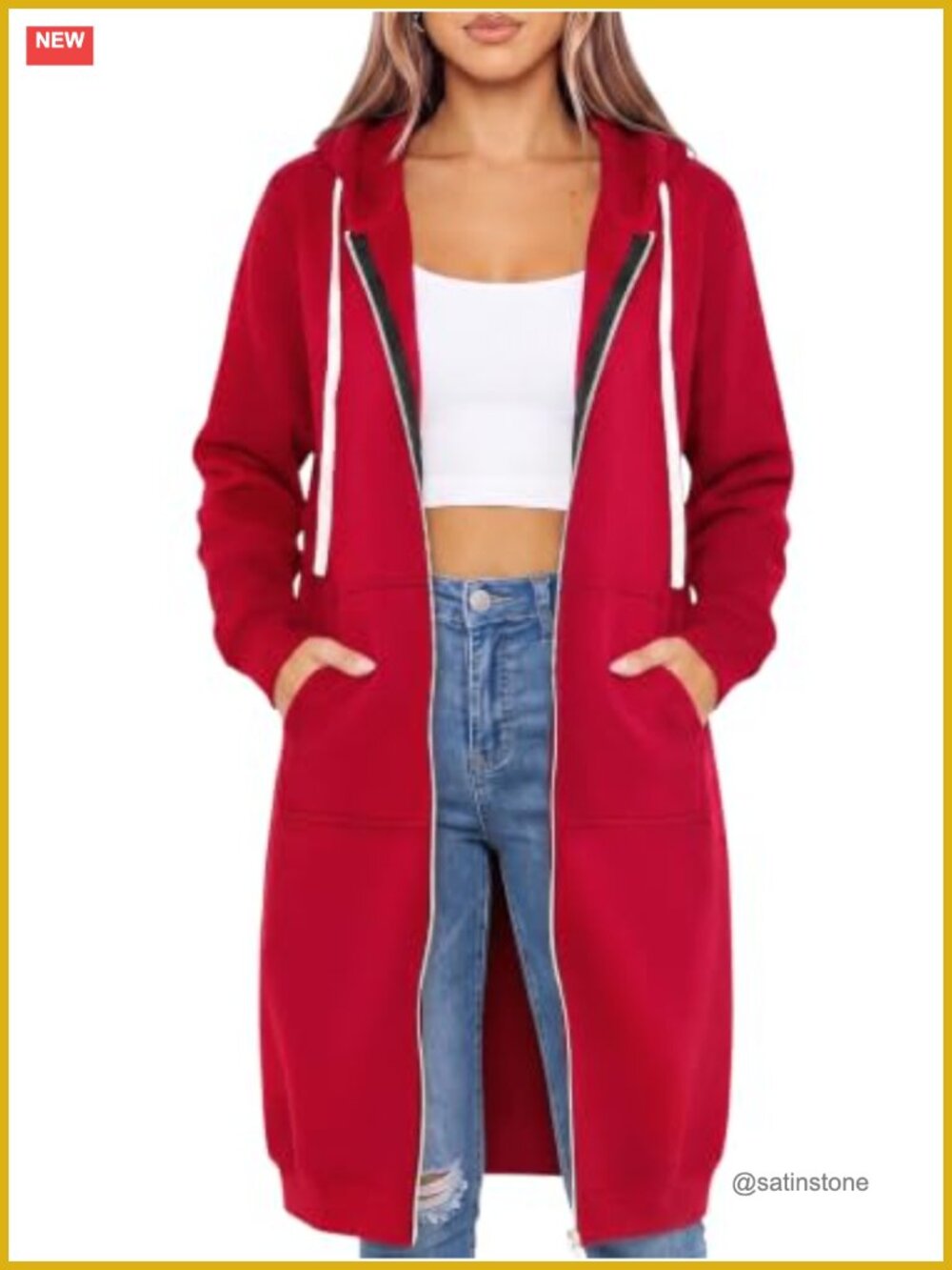 Womens Zip Up Fleece Hoodie Oversized Tunic Sweatshirt with Pockets